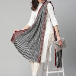 White Color Cotton Straight Lining Printed  Kurta for Women with Dupatta