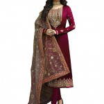 Women's Satin Georgette Embroidered Semi Stitched Salwar suit set