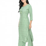 Women Green Cotton Kurti Pant Set