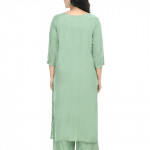 Women Green Cotton Kurti Pant Set