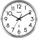 SHARP Atomic Analog Wall Clock - 12" Silver Brushed Finish - Sets Automatically- Battery Operated - Easy to Read - Easy