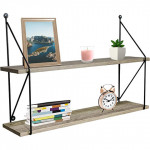 Sorbus® Floating Shelf with Metal Brackets — Wall Mounted Rustic Wood Wall Storage