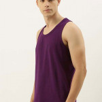 Men Purple Solid Round Neck Pure Cotton