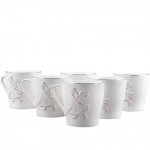 Set of 6 White Printed Ceramic Tea Cups