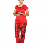 Women Polka Print Red Top & Pyjama Set