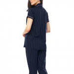 Women Striped Blue Shirt & Pyjama set