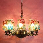 Red & Blue Mosaic Design Glass 8 Shades Chandelier