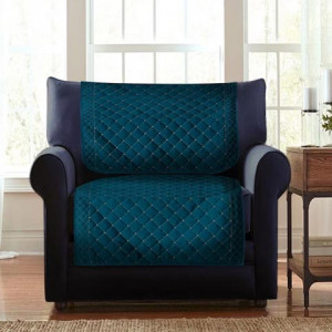 Set Of 10 Blue Quilted Velvet 5-Seater Sofa Covers