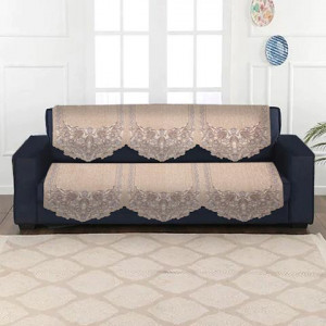 Cream-coloured Set of 10 Jacquard Velvet 5 Seater Sofa Cover