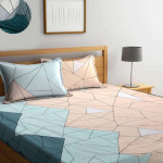 Blue & Pink Geometric 300 TC King Fitted Bedsheet With 2 Pillow Covers