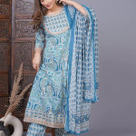 Women's Cotton Printed Anarkali Kurta with Palazzo & Dupatta Set with Handwork 1